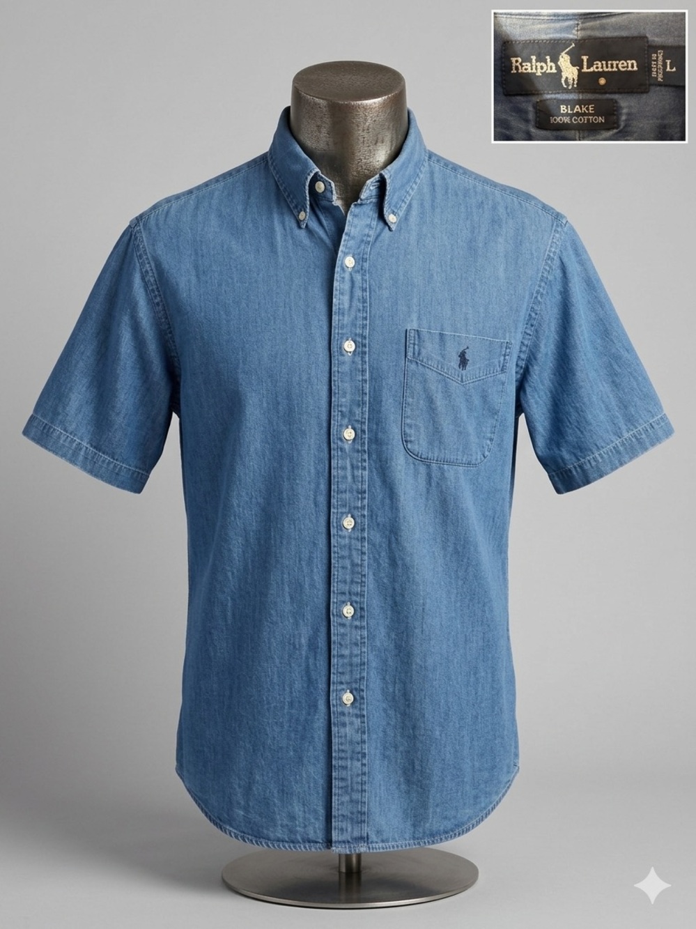 Ralph Lauren Light Blue Short-Sleeve Button-Down Denim Shirt